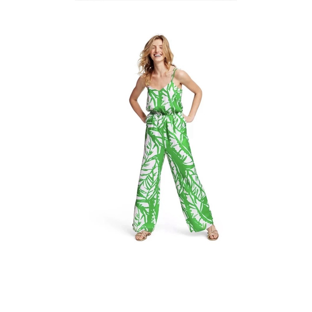 Lilly Pulitzer Target Sleeveless V-Neck Jumpsuit WOMENS XLG Green White